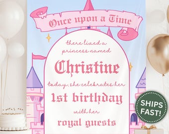 Princess Birthday Banner, Custom Princess Party Tapestry for Princess Theme for Birthday Party Fairytale Princess Birthday Banner (PPE0034)