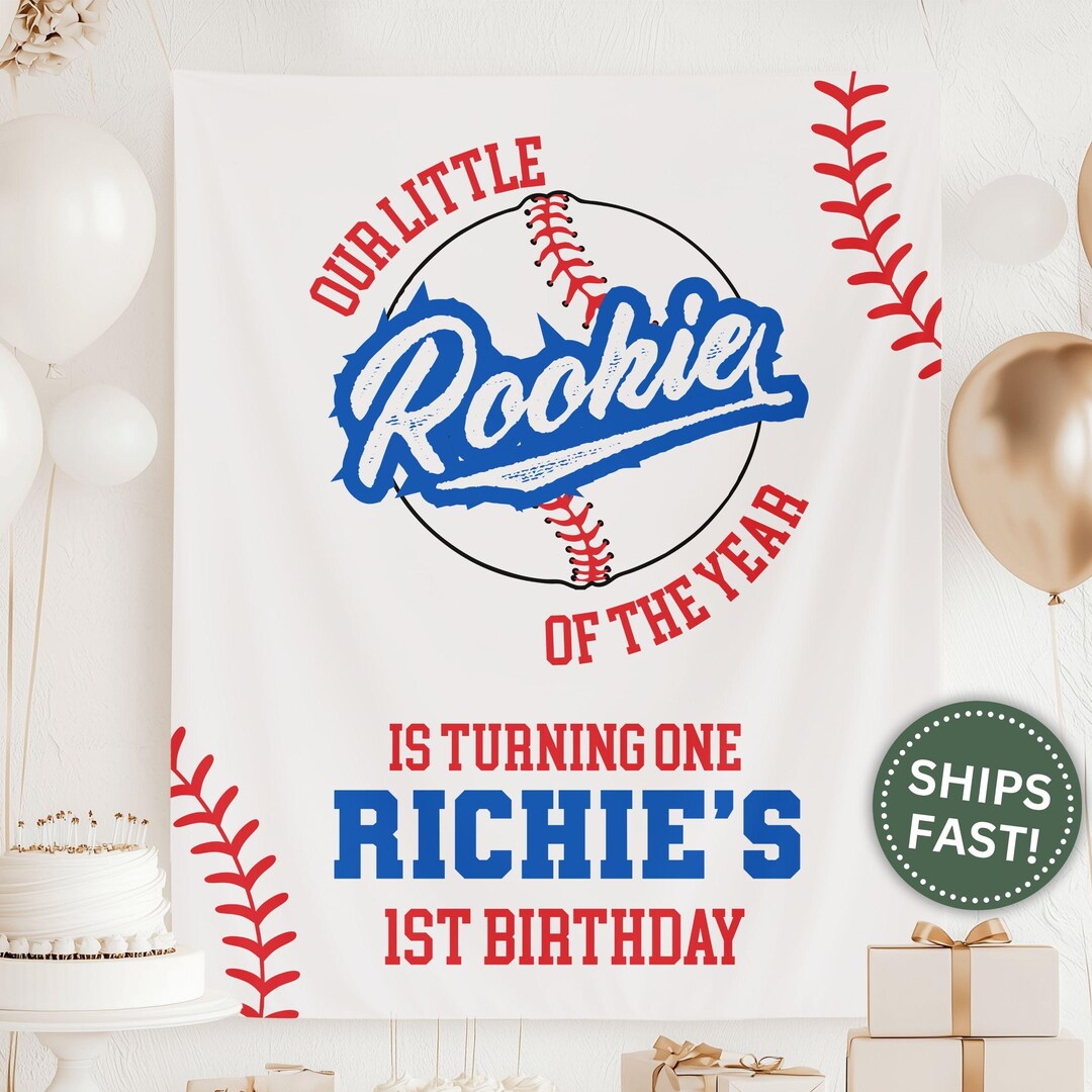 Rookie of the Year 1st Birthday Banner, Custom Baseball Theme Backdrop ...