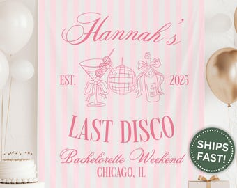 Last Disco Bachelorette Banner, Custom Retro 70s Theme Party Tapestry Decor for Bachelorette Party Banner Last Disco Bach Banner (PPE0106)