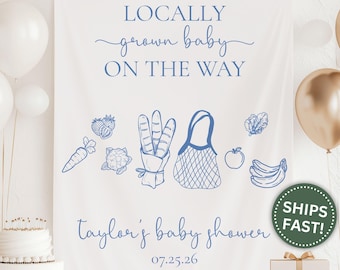 Farmers Market Baby Shower Banner, Custom Locally Grown Baby Shower Tapestry Decor for Baby Shower Party Farmers Market Banner (PPE0089)