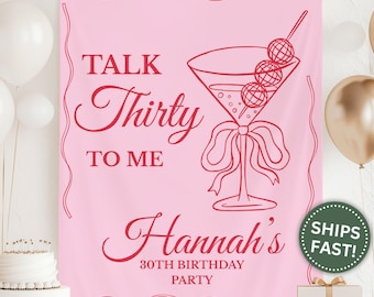 Talk Thirty to Me Banner, Personalized 30th Birthday Tapestry Decor Dirty Martini Party Banner 30th Birthday Party Banner Custom (PPE0155)