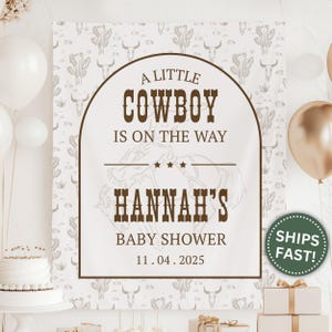 Cowboy Baby Shower Banner, Custom Baby Shower Tapestry Cowboy or Cowgirl Theme Party for Baby Shower Western Cowboy Baby Shower (PPE0038)