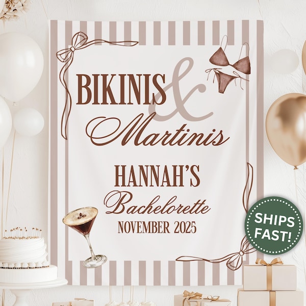 Bikinis & Espresso Martinis, Custom Bachelorette Party Tapestry Decor for Bachelorette Banner for Beach Party Bikinis and Espresso (PPE0081)