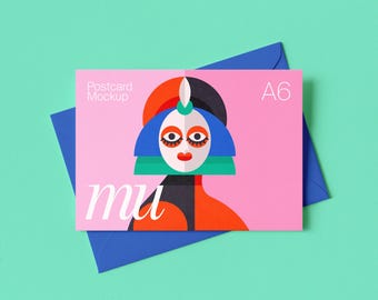 Landscape Greeting Card Mockup: Customizable Color Envelope, Editable Background Color, A6 / A5 Postcard Mockup, PSD Photoshop Template