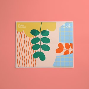 5x4 horizontales Poster Mockup ungerahmt: bearbeitbare Hintergrundfarbe, einfaches Querformat Seitenmockup für Printables, Planer und Wandkunst, PSD