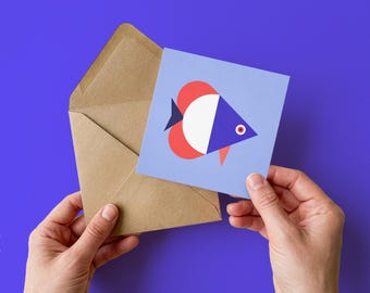 Square Greeting Card Mockup with Hands: Kraft Envelope, Editable Background Color, 5x5 inch Card PSD Template, Digital Download