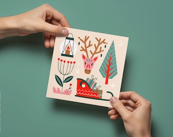 Square Greeting Card Mockup Hands Holding Card Mockup Christmas Card Square Birthday Card PSD Photoshop Neutral Card Mockup Paper Texture