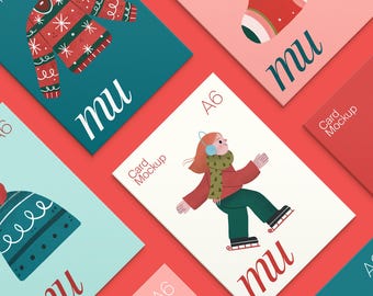 Looping Video Mockup for A6 Cards: Flatlay vertical greeting card animation, PSD Smart Object, Customizable Background Color, Photoshop File