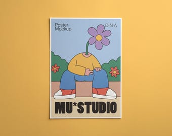 Unframed Vertical Poster Mockup with Editable Background Color: Simple A4 Page Mockup for Printables, Planners, and Wall Art. PSD Download.