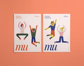 Double Poster Mockup, Editable Background Color: Two Unframed Vertical A4 Pages for Printables, Planners and Wall Art. PSD Download.