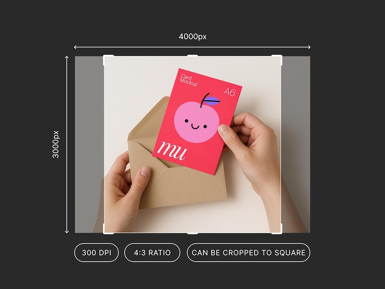 Vertical 5x7 Greeting Card Mockup with hands: Kraft Envelope, Editable Background Color, A6 Postcard PSD Template, Digital Download image 8