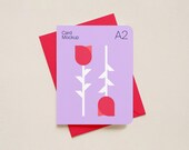 A2 Greeting Card Mockup with Rounded Corners: Customizable Envelope and Background Color, Invitation Mockup, PSD Template, 4.25 x 5.5 inch