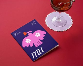 A2 Valentine Card Mockup: Vertical Folded Greeting Card, 4.25 x 5.5 inch Smart Object, PSD Template