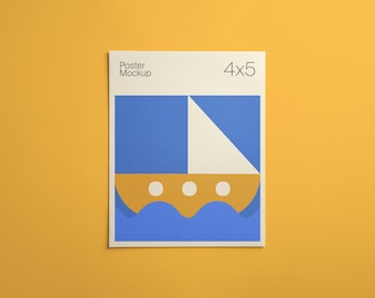 4x5 Vertical Poster Mockup Unframed: Editable Background Color, Simple Portrait Page Mockup for Printables, Planners, and Wall Art, PSD
