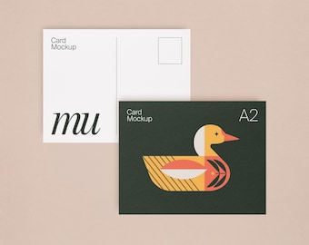 A2 Postcard Mockup, Front and Back: Double-sided invitation card mockup, Editable Background Color, PSD Photoshop Template