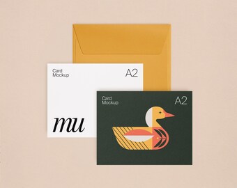 A2 Double Postcard Mockup Landscape: Customizable Color Envelope with Straight Flap, Editable Background Color, PSD Photoshop Template