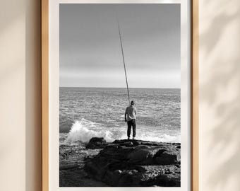 Fisherman Seascape Photography Print, Minimalist Coastal Wall Art (Unframed Poster)