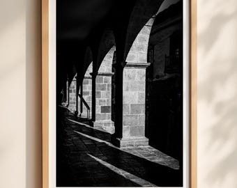 Peruvian Archway Photography Print, Moody Black and White Architecture, Minimalist Interior Decor