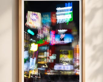 Tokyo Shibuya Crossing Print, Blurred Neon Lights Photography