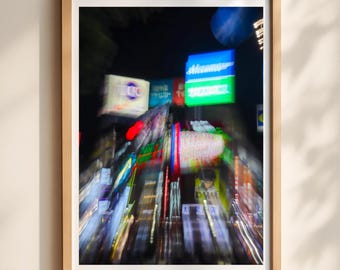 Tokyo Neon Motion Blur Print, Abstract City Lights Photography