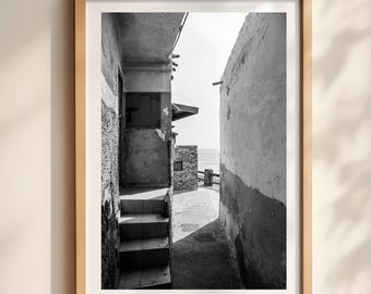 Coastal Alleyway Wall Art, Black and White Photography Print