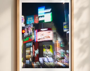 Tokyo Shibuya Crossing Print, Neon Motion Blur City Lights Wall Art