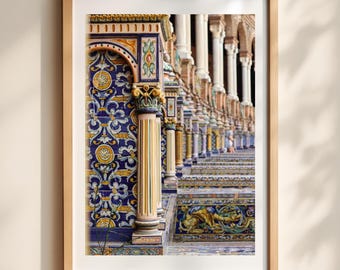 Stampa fotografica delle piastrelle del Real Alcázar di Siviglia, poster colorato di architettura spagnola