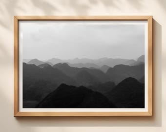 Ha Giang Wall Art, Vietnam Mountain Print, Black and White Landscape Photography, Minimalist Nature Wall Decor