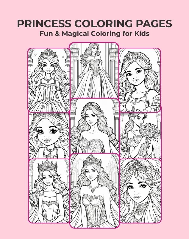25 Princess Coloring Pages for Kids: Fairytale Castle Designs (digital ...