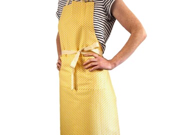 Organic Cotton Kitchen Apron: Yellow Triangle Print, Adjustable Neck