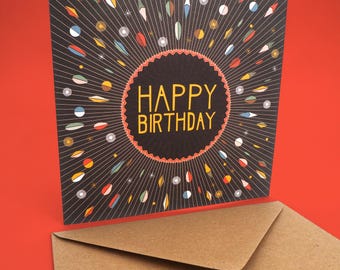 Bright Stem Art Deco Happy Birthday Card, Bauhaus Style, Recycled Card