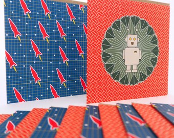 Bright Stem Sci-Fi Birthday Cards: Robot & Rocket Designs, Recycled Card (12)