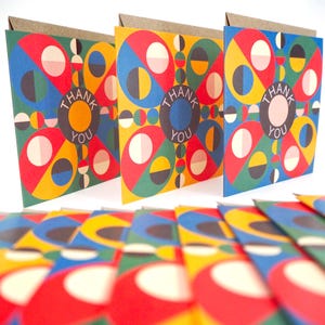 Cartes de remerciement abstraites modernes, 12 x 12 cm, lot de deux avec enveloppes, motif géométrique, papier recyclé