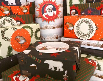 Vintage Style Christmas Wrapping Paper: Recycled with Tags, 6 Sheets