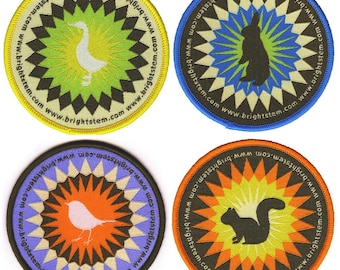 Bright Stem Vintage Accessories 4 Sew / Iron On Woven Patches Cloth Badges Duck Rabbit Robin Squirrel