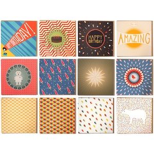 Cartes de voeux et enveloppes (12) emballage multiple : cartes d'anniversaire, remerciements, cartes de félicitations, emballage mixte