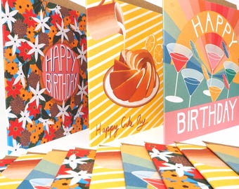 Bright Stem Vintage Style Birthday Cards Multipack: Eco-Friendly Recycled Designs Women's/Unisex