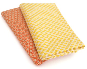 Organic Cotton Tea Towels: Orange Star & Yellow Triangle Set