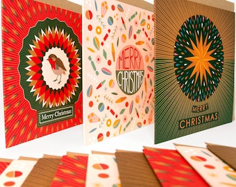 Christmas Cards and Envelopes (12) Multipack Vintage Style Designs Eco Friendly Recyclable