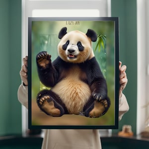 Smiling Panda Wall Art – Cute Animal Printable Poster, Nursery Decor, Digital Download, Playful Wildlife Illustration