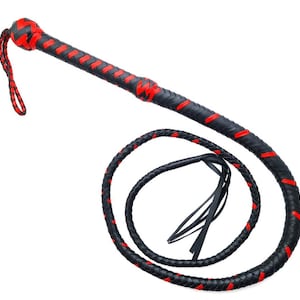Handmade Cowhide Leather Bull Whip – 4ft to 14ft | Black & Red Whip | Rodeo, Training, Costume , Indiana Jones Whip | Fast Shipping