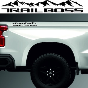 Naklejki na boki łóżka Chevy Silverado Trail Boss Matte Black Z71 RST LTZ, Naklejki Chevrolet, Naklejki Chevrolet 2PCS
