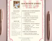 Sorority Recruitment Resume Template | Pink Floral Rush Resume (Digital Download)