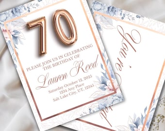 Plantilla digital editable para invitación de 70 cumpleaños, invitación para fiesta de 70 cumpleaños, imprimible para celebración de hitos