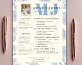 Sorority Resume Template | Blue Floral Greek Life Resume (Digital Download)