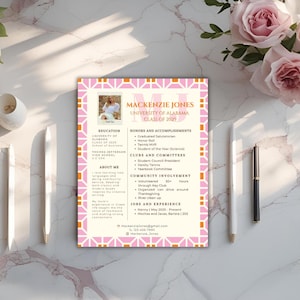 Editable Sorority Resume Template for Rush & College Applications | Pink and Orange Modern Design | Matching Cover Letter | Canva Template
