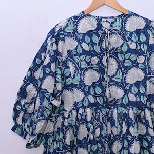Hand Block Print Cotton Maxi Dress: Indigo Blue Floral