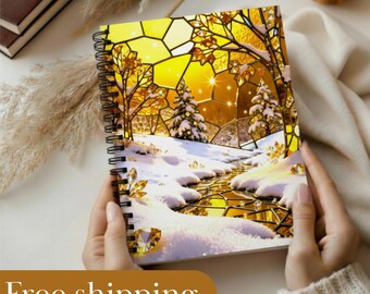 Mother’s Day Notebook for Mom – Stained Glass Journal – Snowy Gold, Gift for Mom, Cute Journal, Mom Gift Notebook