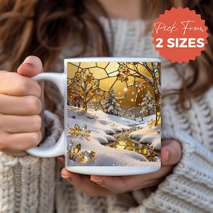 Snowy Winter Forest Mug | Golden Trees Snow Scene