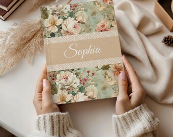 Shabby chic floral personalized notebook maid of honor gift wedding gift Mothers Day  gift, custom name diary personalized journal hardcover